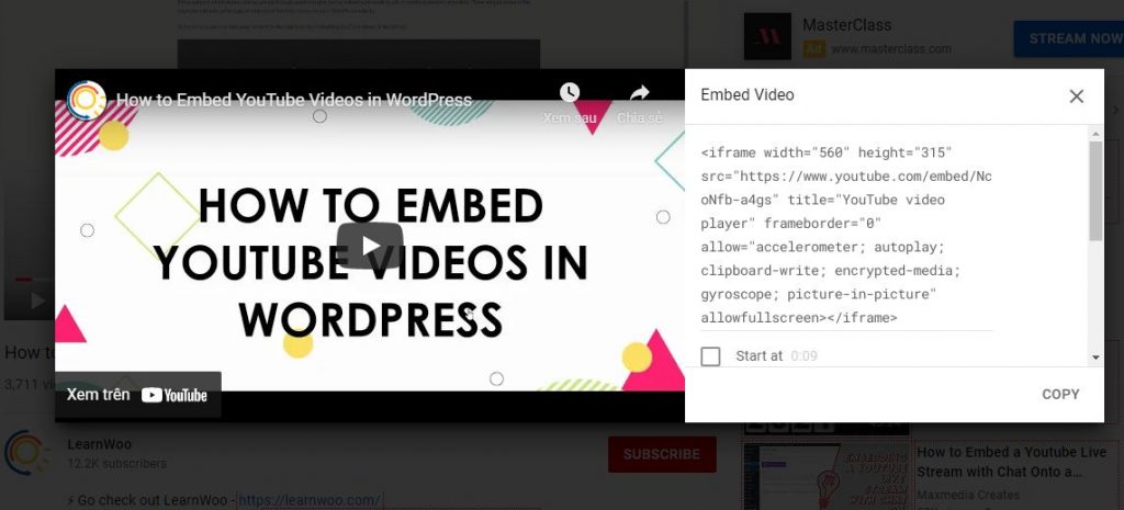 Cách chèn video YouTube vào WordPress, nhúng video Youtube (2)