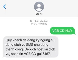 Huy sms banking VCB